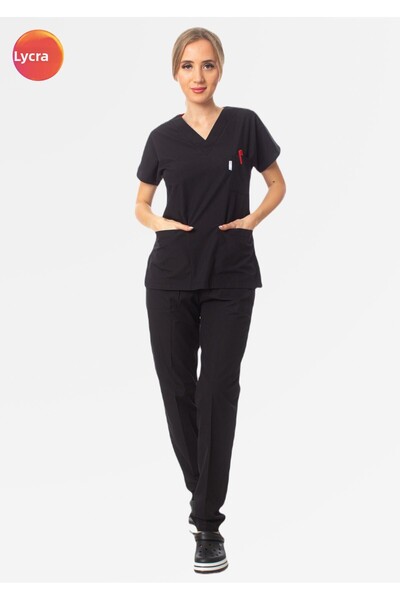 Simirna Üniforma Țesătură premium neagră Lycra chirurgic Doctor Asistentă Scrubs Costum Jersey
