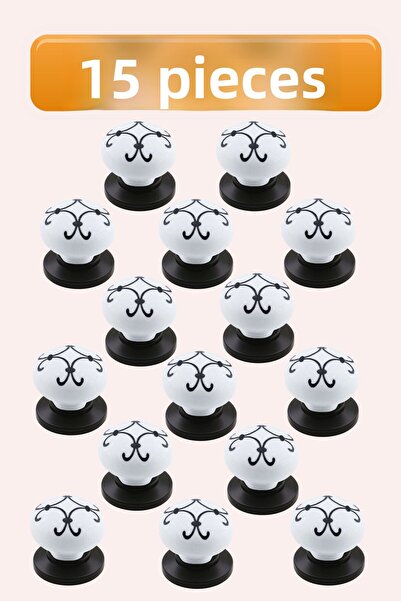 GLASWEN 15 bucăți Defne, alb, cu dungi negre, mâner pentru butoane din polimer, cu tablă neagră, pentru mobilier, dulap de bucătărie, sertar