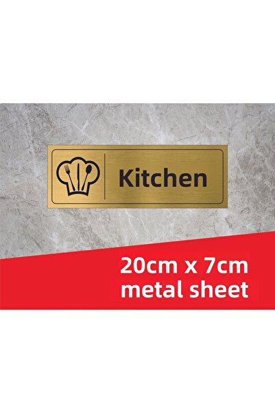 ALFA REKLAM AJANSI GOLD METAL SHEET WITH KITCHEN LETTERING AND LOGO 20 X 7 CM