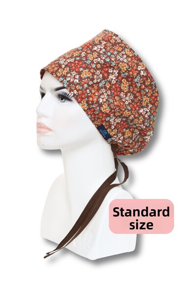 doktorbonem Șapcă chirurgicală cu model de flori crocante maro, mărime standa...