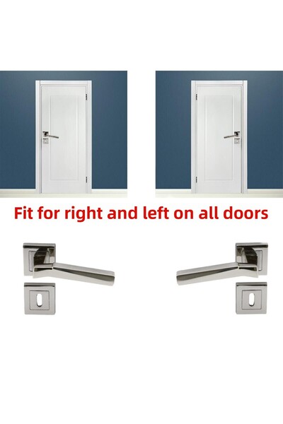 Badem10 Meridian (1 SET) Mâner de ușă de cameră cu insignă pătrată, potrivit pentru dreapta și stânga, nichel inox
