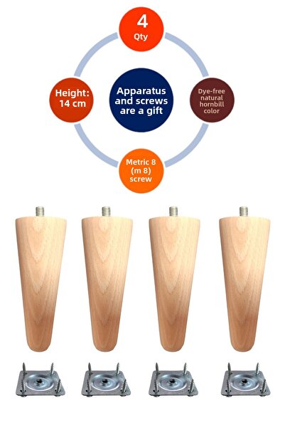Vera Hediyelik Eşya Picioare din lemn 4 piese conice 14 cm picior canapea - b...