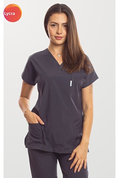 Simirna Üniforma Smoked Premium Fabric Lycra Surgical Doctor Nurse Scrubs Single Top Uniform
