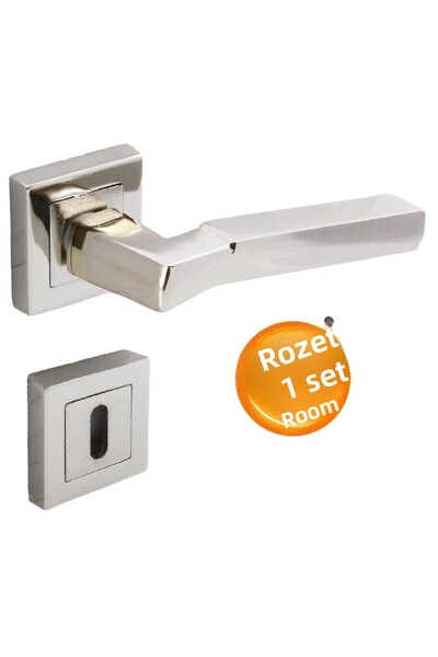 Badem10 Meridian (1 SET) Mâner de ușă de cameră cu insignă pătrată, potrivit pentru dreapta și stânga, nichel inox