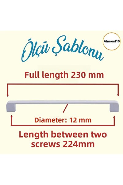 Badem10 Gölcük Sertar de bucătărie oval - Mânere metalice Alb 224 mm-22,4 cm