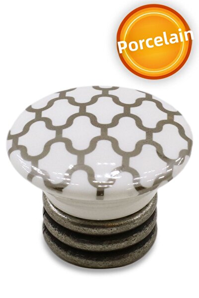 Badem10 Carvent (Premium) Porcelain Button White Antique Antique Silver Furniture Kitchen Cabinet Handle Handle Handles