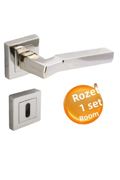 Badem10 Meridian (1 SET) Mâner de ușă de cameră cu insignă pătrată, potrivit pentru dreapta și stânga, nichel inox