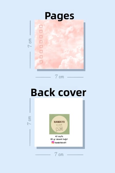 Handeto Kraft Bloc de note roz înnorat, mini bloc de note cu deschidere, 7x7cm, 40 coli, lipit cu lipici.