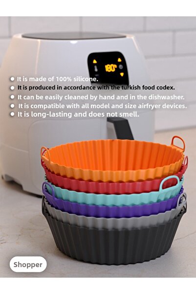 SHOPİST Turquoise Airfryer Silicone Baking Dish 20x5 Cm Bpa Free Airfryer Baking Paper Accessory Mold