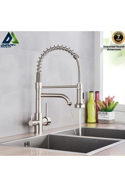 OEM ضمان 7 سنوات - منقي مياه مزدوج التدفق، صنبور حوض المطبخ مع صنبور حلزوني و...