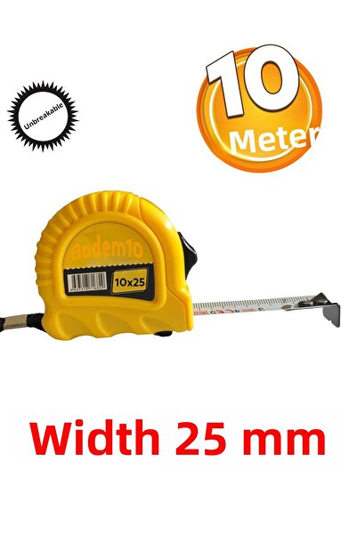 Badem10 Bandă metalică de înaltă calitate, 10 metri, 25 mm, cu butoane, măsurători de măsurare cu carcasă din plastic
