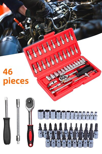 Germany Style Professional 46 Piece Screwdriver Socket Set Vehicle Repair Ratchet Socket Set Chrome Valve