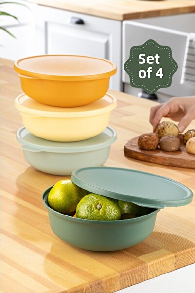 Vienev طقم وعاء مختلط مكون من 4 قطع مع غطاء - 1 لتر