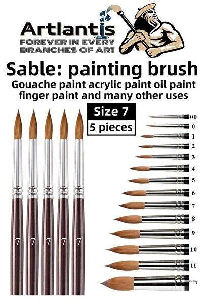 Artlantis Pensule pentru pictură, numărul 7, 1 pachet de 5, set de pensule cu...