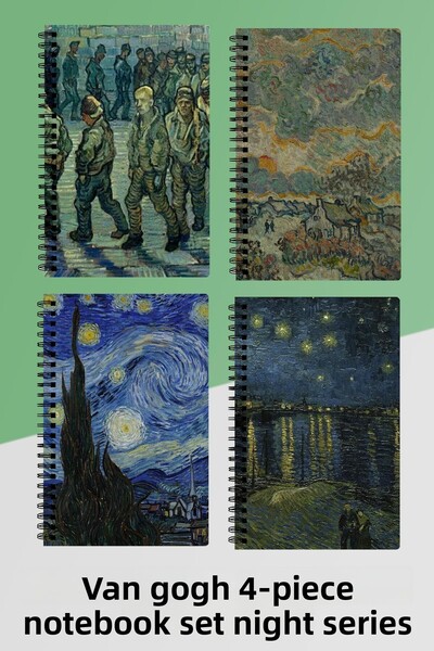 Anime Marketi مجموعة فان جوخ مكونة من 4 دفاتر ملاحظات حلزونية - سلسلة ليلية -...