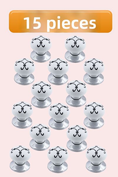 GLASWEN 15 Pcs Laurel Black Striped White Polymer Button Handle Chrome Top Furniture Kitchen Cabinet Drawer Knob
