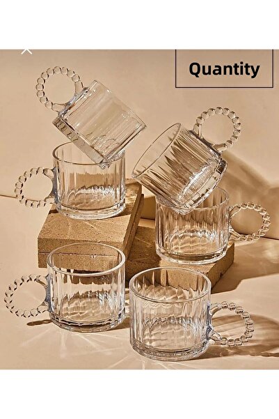 Paşham AVM 6-Piece Beaded Handle Coffee Side Water Glass 125 ml | Beaded Glass Mug Soft Drink Cup