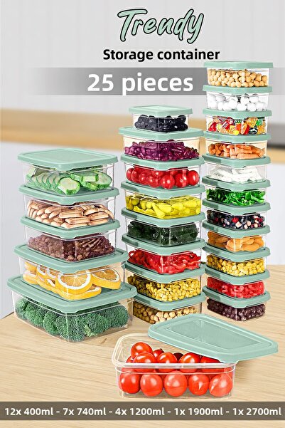 Meleni Home 25'L Rectangular Food Container Set - Microwave Safe Organizer Green
