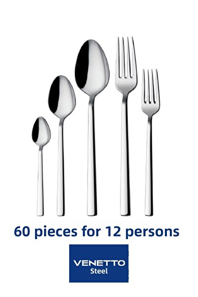 VENETTO 60 Pieces 12 Person Steel Cutlery Set