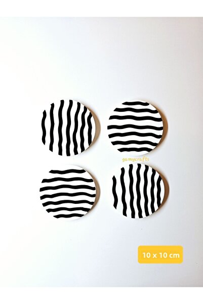 Gamy Crafts طقم قواعد أكواب حجرية مصنوعة يدويًا مكون من 4 قطع مخططة باللون ال...