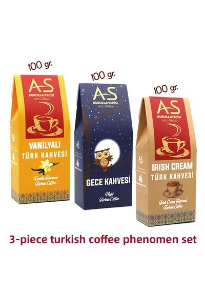AS Kurukahvecisi 3-Piece Turkish Coffee Phenomenon Set (VANILLA, NIGHT, Iris)