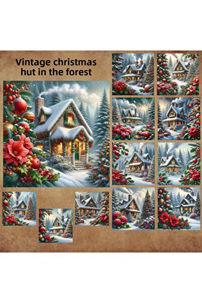 Pink Swan Craft Cabana de Crăciun de epocă în pădure - Set de autocolante pen...