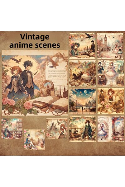 Pink Swan Craft Vintage Anime Scenes Set de 12 autocolante pentru albume de î...