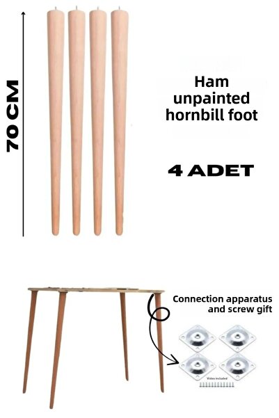Ema orman Picioare de masă din lemn de 70 cm, conice, brute, 4 bucăți incluse