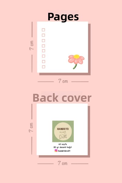 Handeto Kraft Bloc de note cu tematică de flori roz, mini bloc de note cu deschidere rapidă, 7x7cm, 40 de coli, lipit cu lipici.