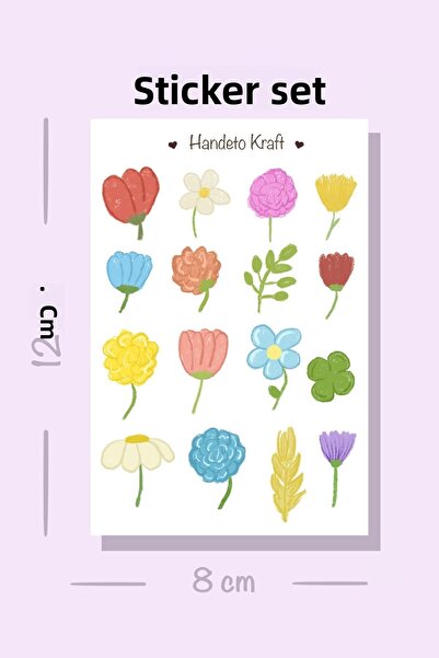 Handeto Kraft Set de autocolante cu flori de 8x12 cm - hârtie adezivă, etiche...