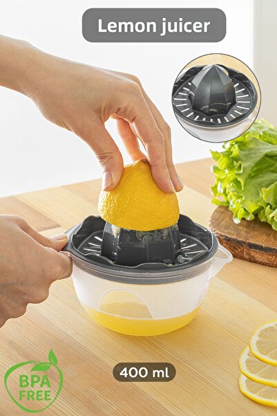 Meleni Home 400 ml Lemon and Citrus Juicer with Gray Chamber - Practical Orange Design