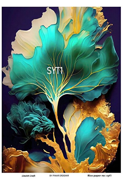 LİNEART Soyut1- Brass Decopage Paper - 30X42Cm
