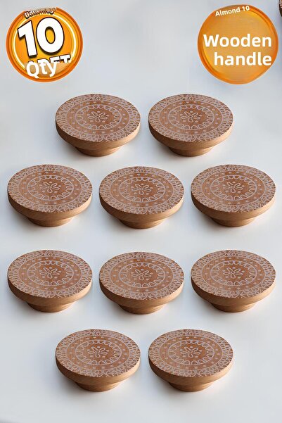 Badem10 Wooden Handle Button Flower Patterned Children's Room Furniture Kitchen Drawer Cabinet Handle Handle Handles 10 Pieces