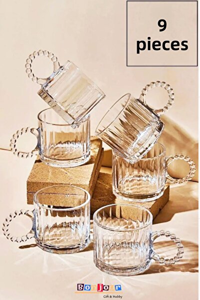 Bonjour Gift & Hobby 6 قطع من كوب الخرز من زجاج البورسليكات مع مقبض كوب شاي سعة 220 مل