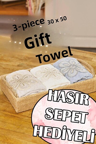 Dantelux 3 Prosoape Cadou (30x50 cm) Într-un Coș de Paie