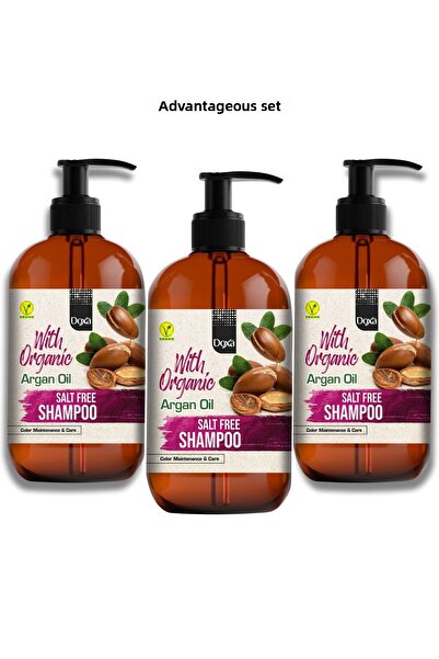 Doxa شامبو خالي من الملح 500 مل - زيت أرغان عضوي، مجموعة خاصة للعناية بحماية اللون للشعر المصبوغ مكونة من 3 قطع