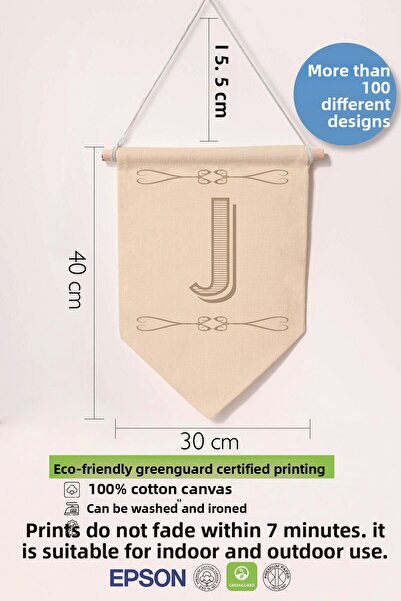 Postifull Kids Room Decor, Wall Ornament, Wooden Baby Room Decor, Canvas Pennant, Boho Monogram Letter J