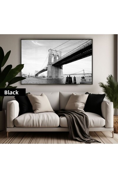 Harikabirev HARİKABİREV | MODEL DE POD MANHATTAN CULOARE ALB&NEGRU | TABLO DE STICLA TEMPLATA CU CADRU ORIZONTAL