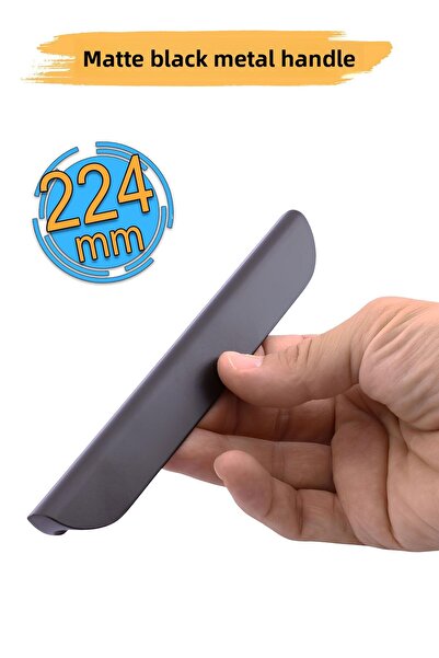 Badem10 Fırat Mâner metalic negru mat 224 mm 22,4 cm Sertar de mobilier Dulap de bucătărie Mânere dulap Mâner