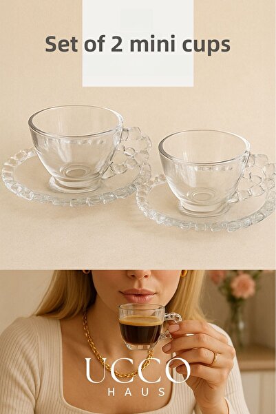 UCCO مجموعة من 2 أكواب زجاجية |   2 كوب + 2 صحون فنجان قهوة فنجان شاي |   كوب...