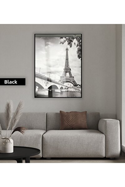 Harikabirev HARIKABIREV | MODELUL TURNUL EIFFEL NEGRU ȘI ALB -2 | TABLOU DIN STICLĂ TEMPERAT CU CADRU, SIMPLE, VERTICAL