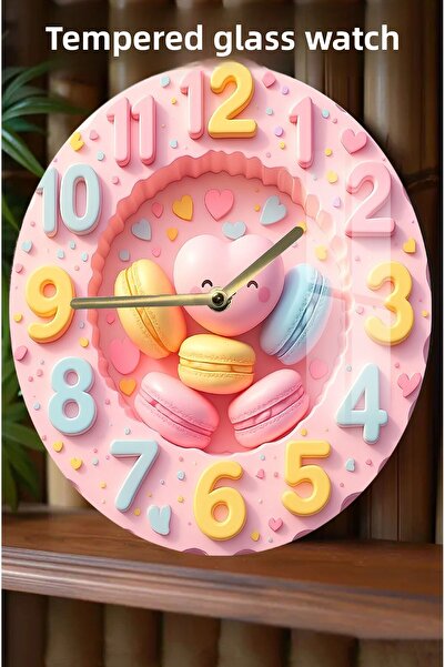 kutuTR Pink Macaron & Heart Patterned 3D Look Tempered Glass Watch – 33 cm Csdw233