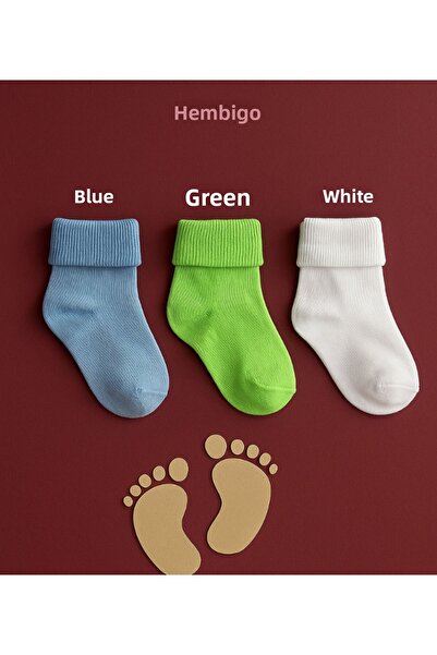 MODAT جوارب أطفال حديثي الولادة من القطن العضوي مكونة من 3 قطع باللون الأزرق والأخضر والأبيض