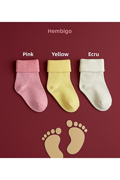 MODAT جوارب أطفال حديثي الولادة من القطن العضوي مكونة من 3 قطع باللون الوردي والأصفر والإكرو