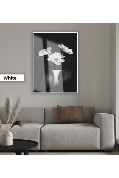 Harikabirev HARİKABİREV | MODEL DE FLORI VAZOLU ALB-NEGRU | TABLA DE STICLA T...