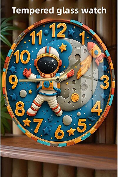 kutuTR Astronaut and Space Themed 3D View Tempered Glass Watch – 33 cm Csdw239
