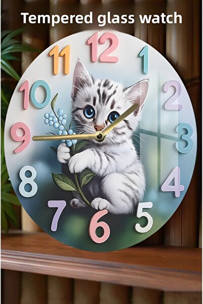 kutuTR Cute Cat Themed 3D Look Tempered Glass Watch – 33 cm Csdw255