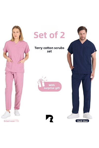 KARGA ÜNİFORMA SET DE 2 - Uniforme unisex cu mâneci liliac pentru asistentă m...
