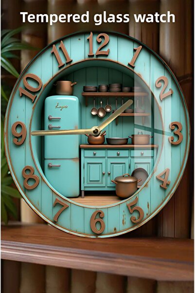 kutuTR Kitchen Decoration Nostalgic and Modern Touch! 3D Look Tempered Glass Watch – 33 cm Csdw210