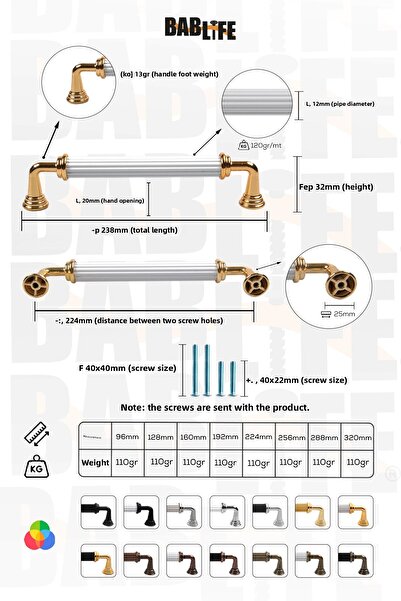 bablife Melis Metal Luxury Drawer Cabinet Furniture Handles With All Color Options